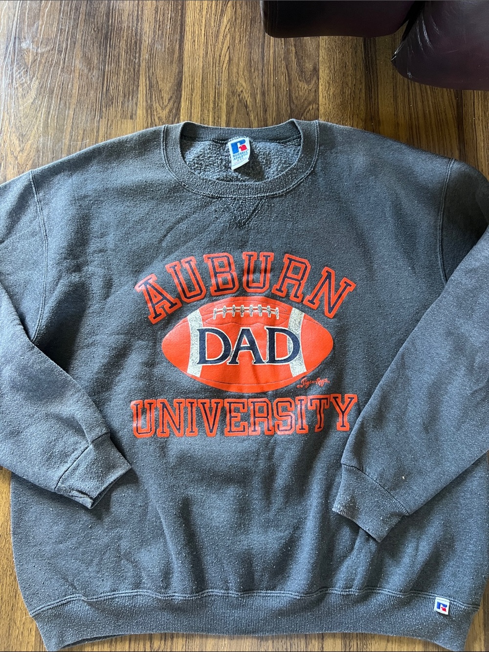 Russell Athletic Auburn University Dad Gray Sweatshirt with Orange Graphic